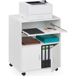 bureaukast op wielen - met toetsenbord lade - deuren - 74 x 60 x 48 cm - printertafel