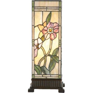 LumiLamp Tiffany Tafellamp 18x18x45 cm Beige Roze Glas Rechthoek Bloemen Tiffany Bureaulamp