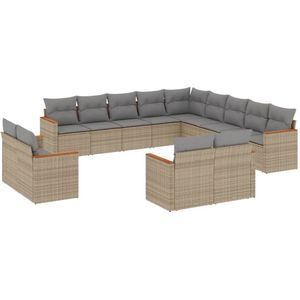 vidaXL Loungeset - 13-delig - Rattan - Beige Loungeset - Tuinset - Tuinbank - Lounge Set - Buitendecoratie