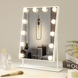 VANITII Hollywood Spiegel -360° rotatie -Met instelbaar licht/3 lichten LED make-up spiegel -10x vergrootglas met wit 30cm x 41cm
