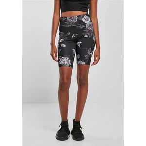 Urban Classics - High Waist Tech Mesh AOP Korte cycle broek - L - Zwart/Wit