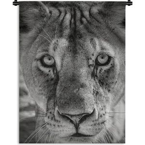 Wandkleed Dierenprofielen in Zwart-Wit - Dierenprofiel leeuwin in zwart-wit Wandkleed katoen 150x200 cm - Wandtapijt met foto