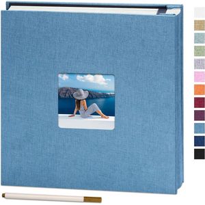 Zelfklevend fotoalbum 10 x 15 cm inplakken - Groot linnen fotoalbum 60 witte pagina's - Bruiloft verjaardag cadeau met balpen 33 x 32 cm
