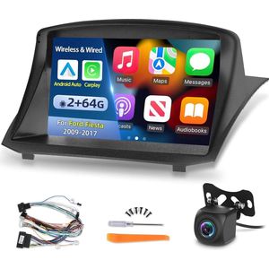 2 GB + 64 GB Android Autoradio voor Ford Fiesta 2009-2017 - Draadloze Apple CarPlay en Android Auto, HiFi-audio, GPS-navigatie, Wifi, 9-inch touchscreen + AHD-achteruitrijcamera en microfoon