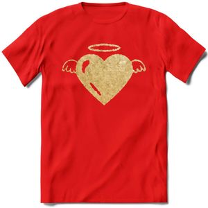 Valentijn Goud Hart T-Shirt | Grappig Valentijnsdag Cadeautje voor Hem en Haar | Dames - Heren - Unisex | Kleding Cadeau | - Rood - XXL