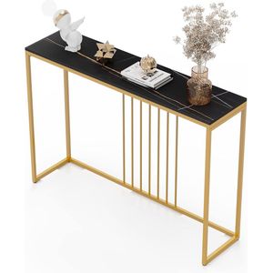 JGS® - Luxueuze Consoletafel met Marmeren Effect en Gouden Frame, Smalle Haltafel 120cm -