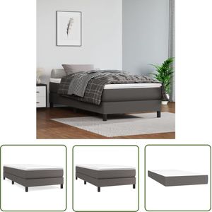 The Living Store Boxspring met matras kunstleer grijs 80x200 cm - Boxspring - Kunstleder Bed - Pocketveer Matras - Middenhard - Tweepersoonsbed