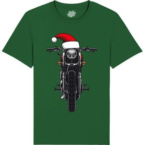 Kerstmuts Motor - Foute kersttrui kerstcadeau - Dames / Heren / Unisex Kleding - Grappige Kerst Outfit - T-Shirt - Unisex - Bottle Groen - Maat L