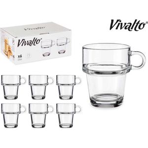 Vivalto set van 6 glazen thee/koffieglazen met oor - 27cl - stapelbaar