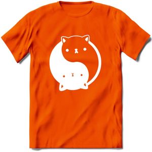 Ying Yang Kat - Katten T-Shirt Kleding Cadeau | Dames - Heren - Unisex | Dieren shirt | Grappig Verjaardag kado | Tshirt Met Print | - Oranje - 3XL