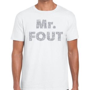 Mr. Fout zilveren glitter tekst t-shirt wit heren - Foute party kleding XXL