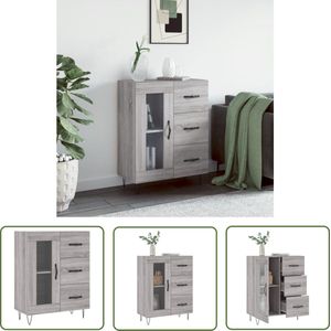 The Living Store Dressoir 69,5x34x90 cm bewerkt hout grijs sonoma eikenkleurig - Dressoir - Klassiek Meubel - Grijze Commode - Houten Dressoir - Salontafel