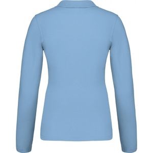 Polo Dames XL Kariban Kraag met knopen Lange mouw Sky Blue 100% Katoen