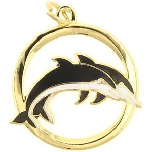 Behave Hanger dolfijnen goud kleur zwart wit emaille 3 cm