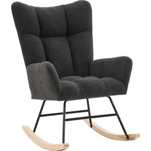 Merax Moderne Teddy Stof Schommelstoel - Comfortabele Relaxstoel - Velvet Gestoffeerde Stoel - Grijs