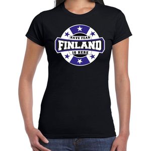 Have fear Finland is here t-shirt met sterren embleem in de kleuren van de Finse vlag - zwart - dames - Finland supporter / Fins elftal fan shirt / EK / WK / kleding XXL