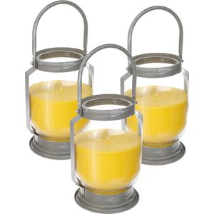 3x stuks antimuggen Citronella kaarsen/lantaarns in glas 65 branduren - Geurkaarsen citrus geur
