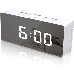 Digitale LED-wekker met spiegeloppervlak Wit