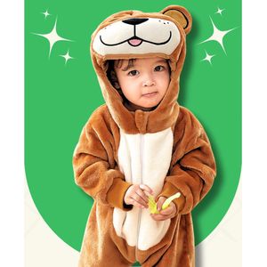 BoefieBoef Beer Bruin Dieren Onesie & Pyjama voor Peuters en Kleuters - Kinder Verkleedkleding - Dieren Kostuum Pak - Wit