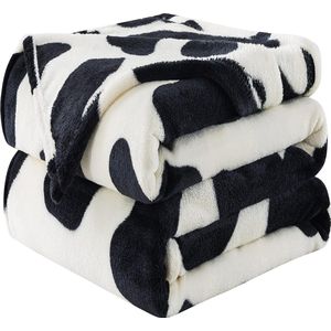 Flanellen Fleece Koe Print Deken Premium Lichtgewicht Anti Statische Super Zachte Gezellige Pluche Koe Dekens, Lichtgewicht Microfiber Winter Warm Gooi Deken 150x200 cm (Zwarte Koe)