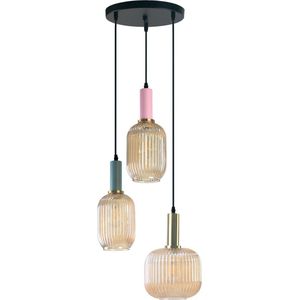 3-lichts hanglamp met geribbeld glas - Amelia