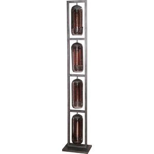 Vloerlamp tower Artic zwart | 4 lichts | geperforeerd staal / smoke glas | 34x23x190 cm | modern / industrieel design | woonkamer / kantoor