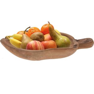 Fruitschaal teak hout blad vorm 35 x 22 cm - Decoratieve schalen voor groente en fruit