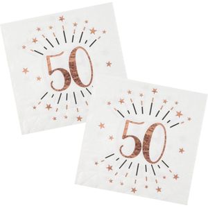 Verjaardag feest servetten leeftijd - 20x - 50 jaar - rose goud - 33 x 33 cm