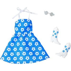 Barbie Kleding Outfit + Accessoires - Blauwe Jurk met Hoge Witte Laarzen en Zonnebril