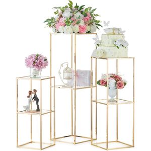 Vase Centerpieces Tables: 3 Pieces 60 & 80 & 100cm Flower Stand with 2 Tier Acrylic Panel Metal Floor Column Vases for Wedding Centerpiece Birthday Party