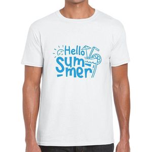 HELLO SUMMER Heren t-shirt - Neon Tekst Blauw - SMALL