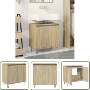 The Living Store Badkamerkast 58x33x60 cm bewerkt hout sonoma eikenkleurig - Badkamerkast - Badkamermeubilair - Sonoma Eiken - Houten Kast - Opslagruimte