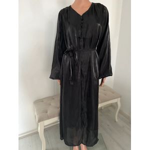 Zwarte satijnen jurk- zwarte jurk- lange glanzende jurk- maat L/XL – elegante wijdvallende jurk met luxe look- zwarte dress- voor feestelijke & dagelijkse Gelegenheden