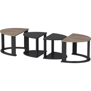 In And OutdoorMatch Salontafel Stacy - Set van 4 tafels - Eiken en Antraciet - Spaanplaat - Stijlvol en Modern Design