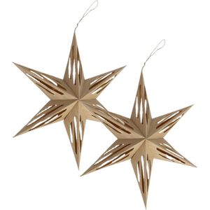 2x stuks papieren decoratie kerstster lampionnen lichtbruin 30 cm - Kerststerren - Kerstdecoratie/kerstversiering