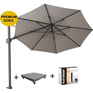 Challenger T2 premium zweefparasol 350 cm rond manhattan met 90 KG voet en hoes