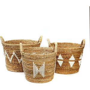 Banana Stitched basket Natural White - set van 3 manden - Natuurlijk look!