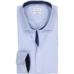 Seidensticker slim fit overhemd - blauw met wit geruit (contrast) - Strijkvrij - Boordmaat: 44