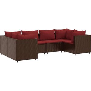 vidaXL - 6-delige - Loungeset - met - kussens - poly - rattan - bruin