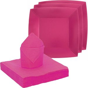 Santex feest/verjaardag servies set - 10x gebaksbordjes/25x servetten - fuchsia roze - karton