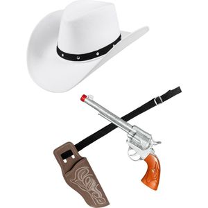 Verkleed set cowboyhoed Wichita wit - met holster en pistool - voor volwassenen