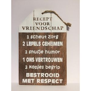 Tekstbord Recept voor Vriendschap 30 x 19 cm