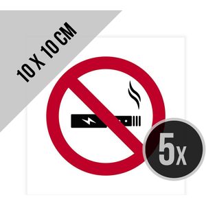 Pictogram/ sticker | E-sigaret verboden | 10 x 10 cm | Elektronische sigaret | Tabak | Rookverbod | Sigaretten | Verbodsbord | Vape | Dampen | 5 stuks