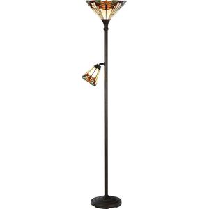 HAES DECO - Tiffany Vloerlamp Ø 30x178 cm Beige Rood Metaal Glas Staande Lamp Staanlamp Tiffany Lamp