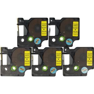 Dappaz - 5 stuks Dymo compatible Label D1 45018 - Zwart op Geel -Geschikt voor Dymo LabelManager - 12 mm x 7 m - S0720580 Label Tape