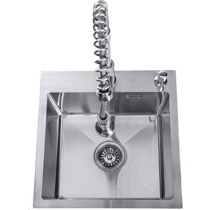 Lendo Online Spoelbak voor keuken met keukenkraan met uittrekbare uitloop en zeepdispenser 440x440x200mm (44x44x20cm) RVS - Roestvrij staal- Wasbak met waterafvoersysteem - Gootsteen + bevestigingshaken Binnenmaat: 39x35cm