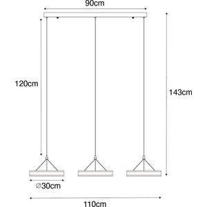 QAZQA lyani - Design Dimbare LED Hanglamp eettafel met Dimmer voor boven de eettafel | in eetkamer - 3 lichts - L 110 cm - Goud/messing - Woonkamer | Slaapkamer | Keuken