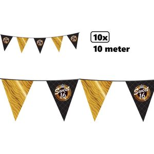 10x Luxe vlaggenlijn Sweet 16 - 10 meter - Verjaardag 16 jaar thema feest party festival