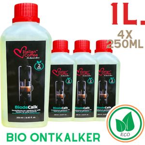Bio Koffiemachineontkalker 1 liter (4x250ml) - Biologisch ontkalker - Geschikt voor Nespresso Delonghi Krups Siemens Philips Jura Miele Bosch - Universeel