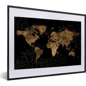 Fotolijst incl. Poster - Wereldkaart - Marmer - Goud - 60x40 cm - Posterlijst